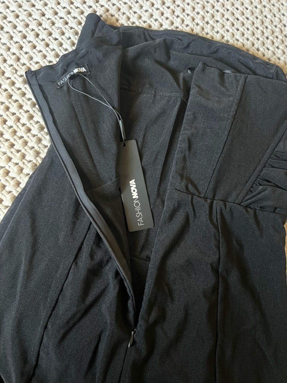 Fashion Nova Black Strapless Feather-Hem Midi Dress - Picture 6 of 9